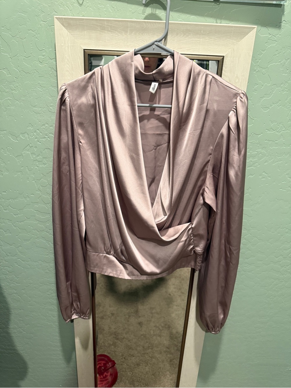 glam Draped Satin Blouse in Mauve Pink